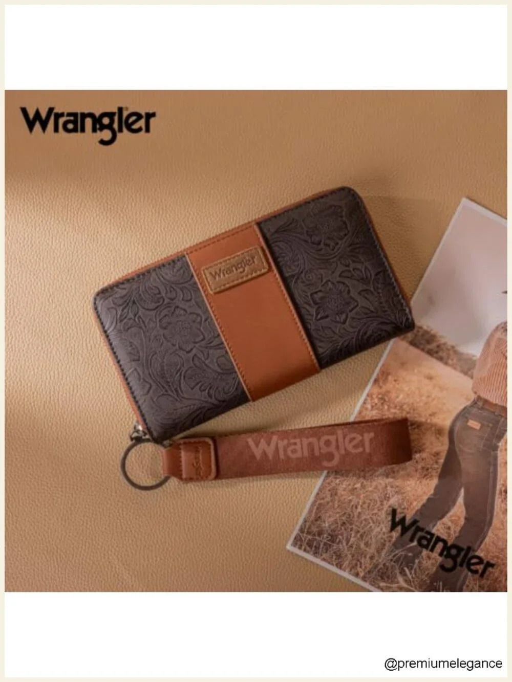 Tooled Floral Faux Leather Zip Around Clutch Wallet with RFID Keychain